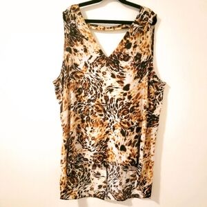Amanda Uprichard Animal Print 🐯  Sleeveless V-neck Silk Blouse - Size Large
